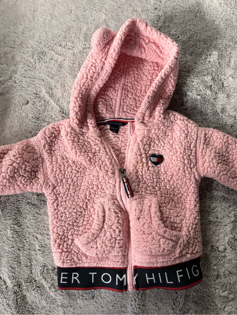 Tommy Hilfiger Kids Pink Sherpa Zip Hoodie with Logo Trim